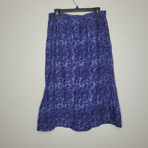 Vintage 90s blue purple linen blend midi abstract floral print skirt size large - Picture 3 of 6
